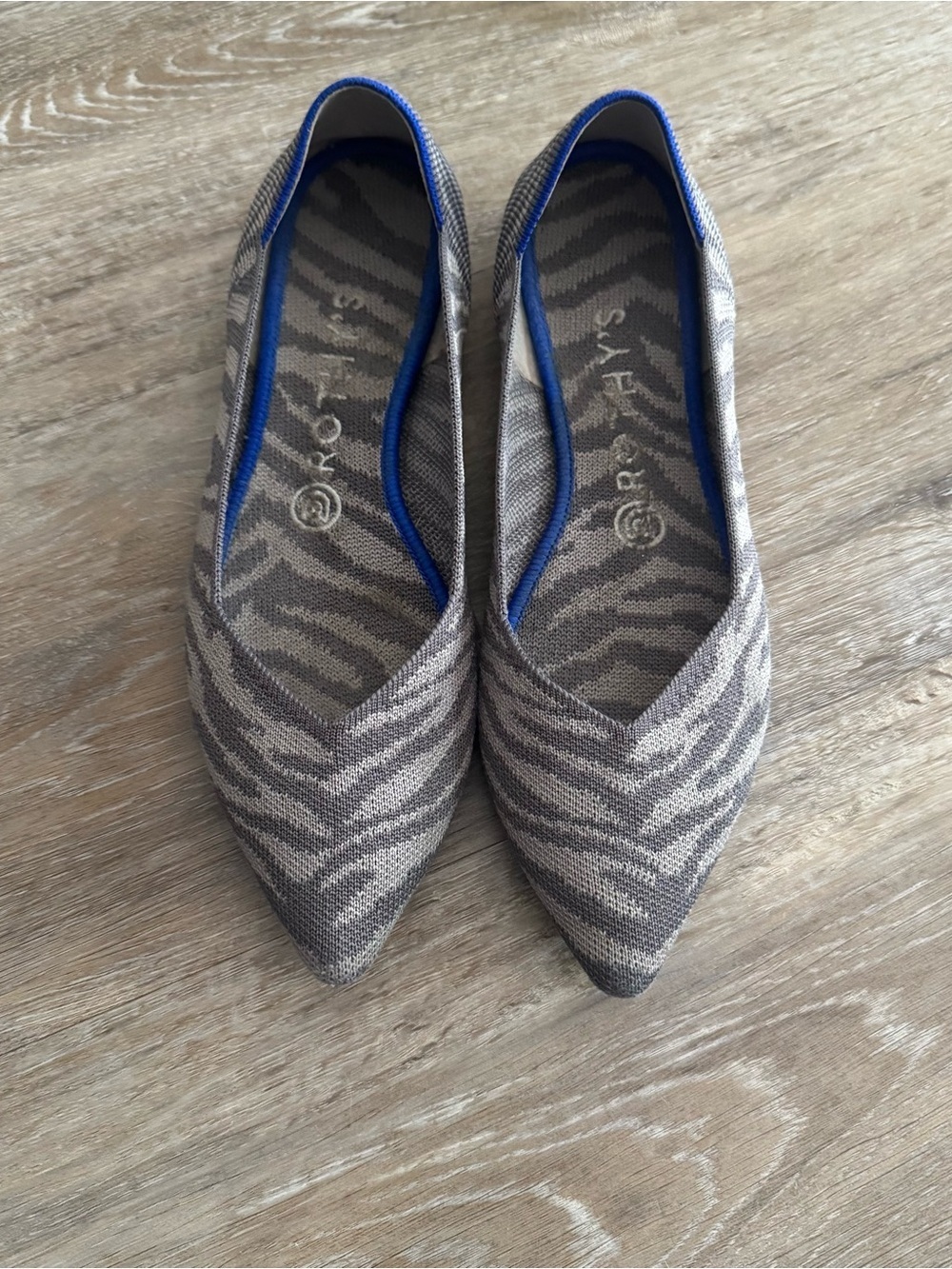 Rothy's Women's 8.5 The Point Gray Zebra Shoes Slip On Ballet Flats Animal